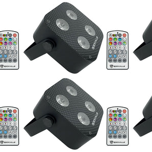 6 Rockville MINI RF4 Black RGBWA+UV DJ/Party LED Wash Lights+4-Ch. RF Par Remote