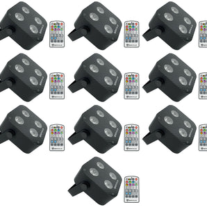 10 Rockville MINI RF4 Black RGBWA+UV DJ/Party LED Wash Lights+4-Ch RF Par Remote