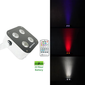(2) Rockville MINI RF4 RGBWA+UV DMX DJ/Party LED Wash Lights+4-Ch. RF Par Remote