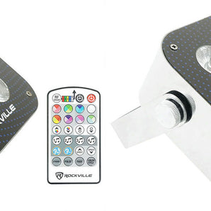 (2) Rockville MINI RF4 RGBWA+UV DMX DJ/Party LED Wash Lights+4-Ch. RF Par Remote