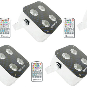 (5) Rockville MINI RF4 RGBWA+UV DMX DJ/Party LED Wash Lights+4-Ch. RF Par Remote