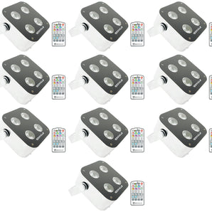 (10) Rockville MINI RF4 RGBWA+UV DMX DJ/Party LED Wash Lights+4-Ch RF Par Remote