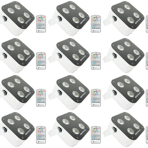 (12) Rockville MINI RF4 RGBWA+UV DMX DJ/Party LED Wash Lights+4-Ch RF Par Remote