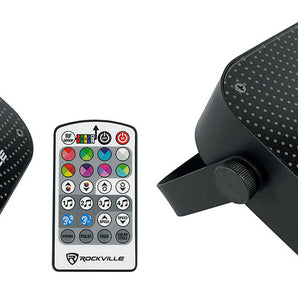 (2) Rockville Mini RF1 V2 Black RGBWA+UV DJ/Party LED Wash Lights+4-Ch RF Remote