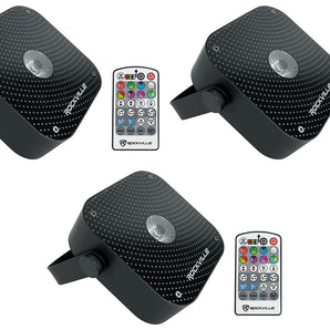 (3) Rockville Mini RF1 V2 Black RGBWA+UV DJ/Party LED Wash Lights+4-Ch RF Remote