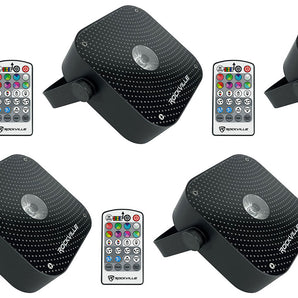 (5) Rockville Mini RF1 V2 Black RGBWA+UV DJ/Party LED Wash Lights+4-Ch RF Remote