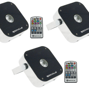 (3) Rockville Mini RF1 V2 RGBWA+UV DMX DJ/Party LED Wash Lights+4-Ch RF Remote