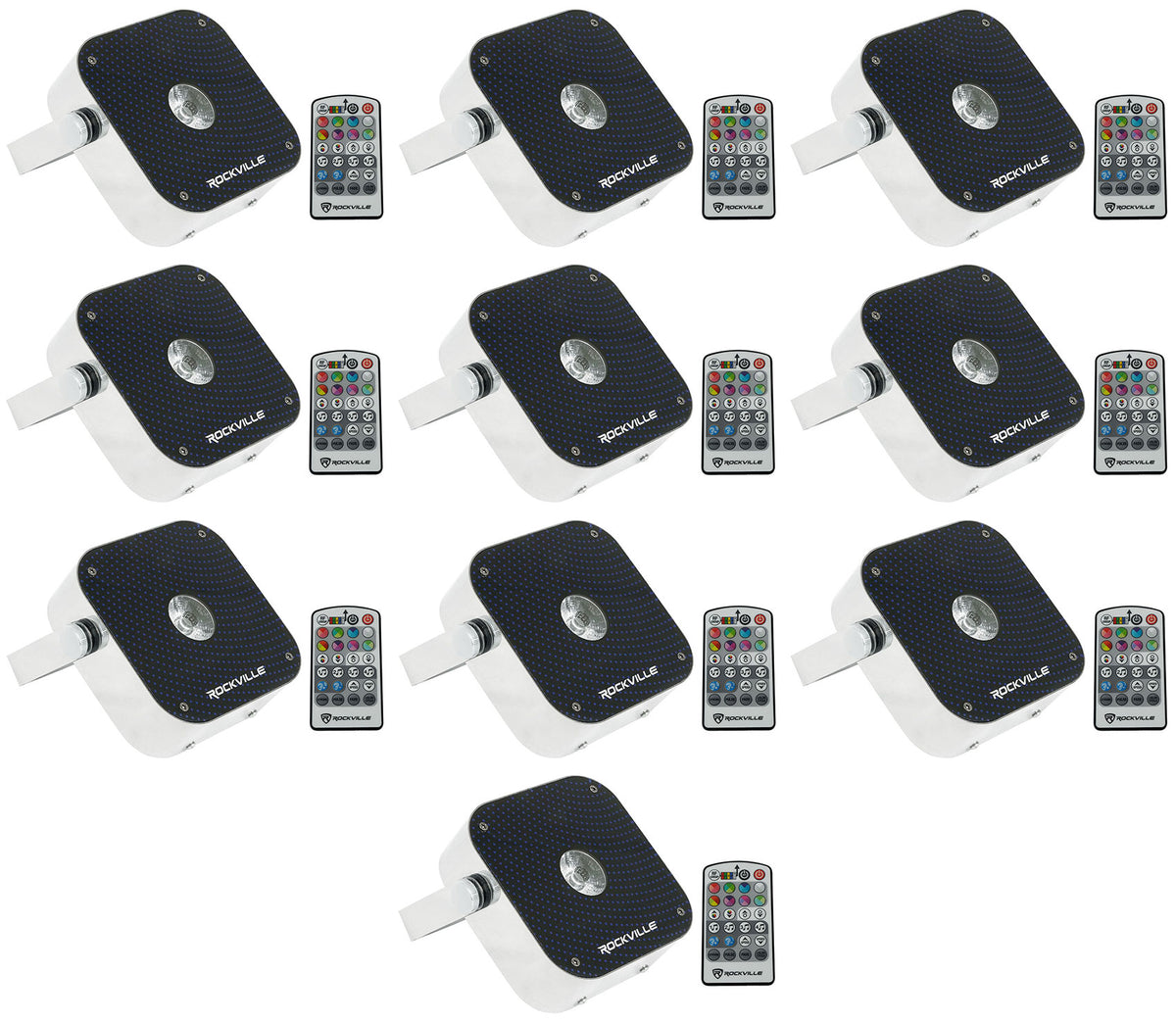 (10) Mini RF1 V2 RGBWA+UV DJ/Party LED Wash Lights with 4-Channel RF Remote