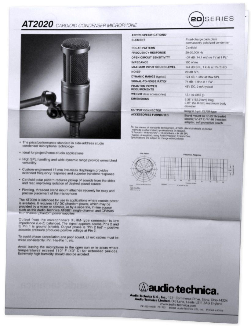 AT2020 Studio Recording Microphone + Pop Filter