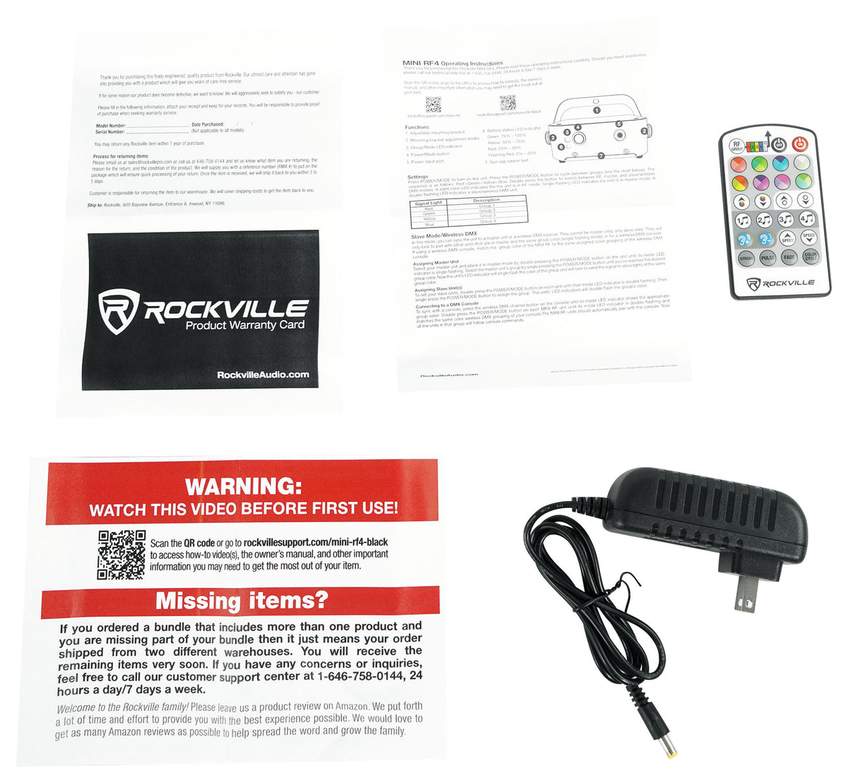 Rockville MINI RF4 Black RGBWA+UV DJ/Party LED Par Wash Up Light+4 Ch. RF Remote