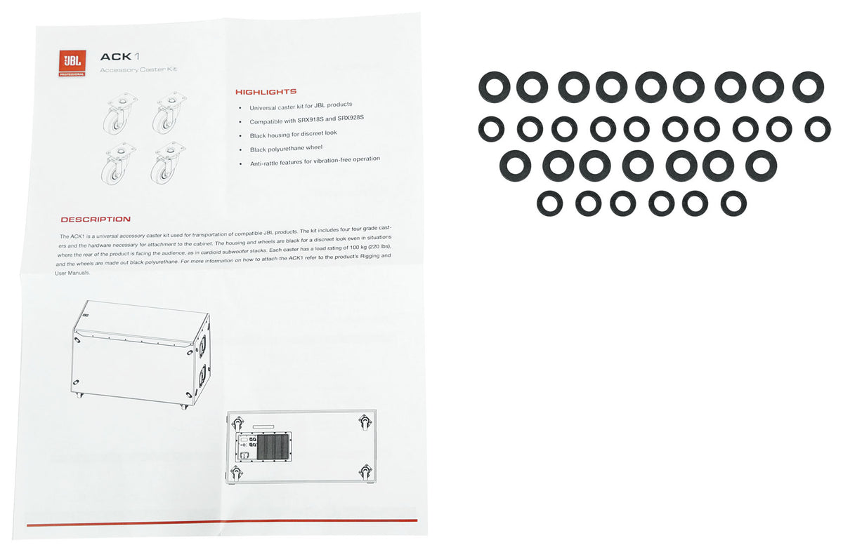 JBL ACK1 Universal Accessory Caster Kit Compatible w/ SRX918S and SRX928S
