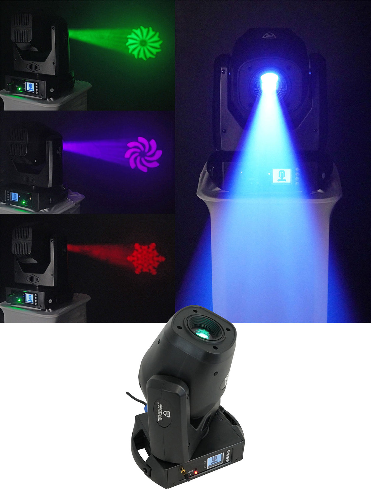 (2) ROCK SPOT 260W Moving Head Spot Lights + White Totem/TV Stands