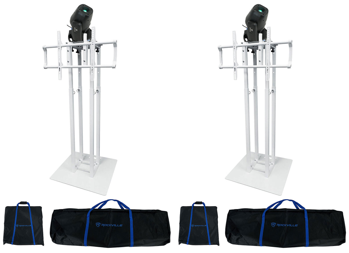 (2) ROCK SPOT 260W Moving Head Spot Lights + White Totem/TV Stands