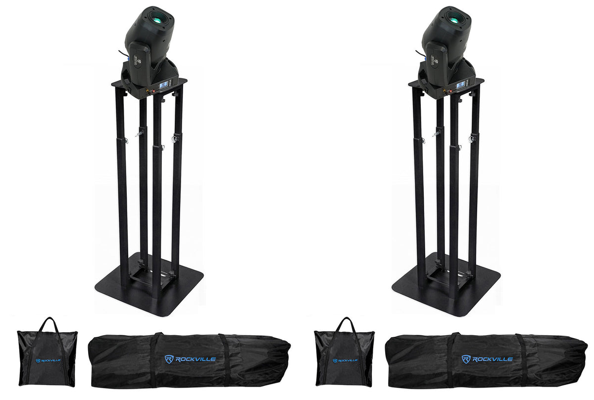 (2) ROCK SPOT 260W Moving Head Spot Lights + 8 Ft Black Totem Stands