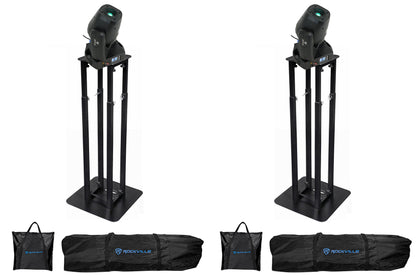 (2) ROCK SPOT 260W Moving Head Spot Lights + 8 Ft Black Totem Stands