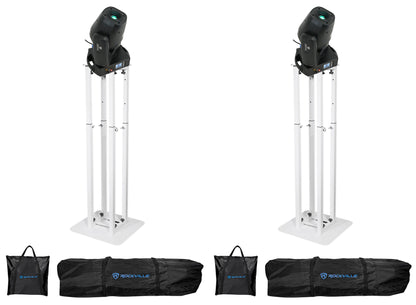(2) ROCK SPOT 260W Moving Head Spot Lights + 8 Ft White Totem Stands