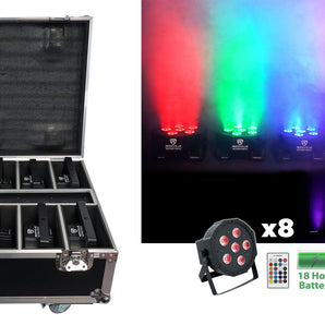 Rockville BATTERY PAR PACK 61 Black (8) Rechargeable Wash Lights+Charging Case
