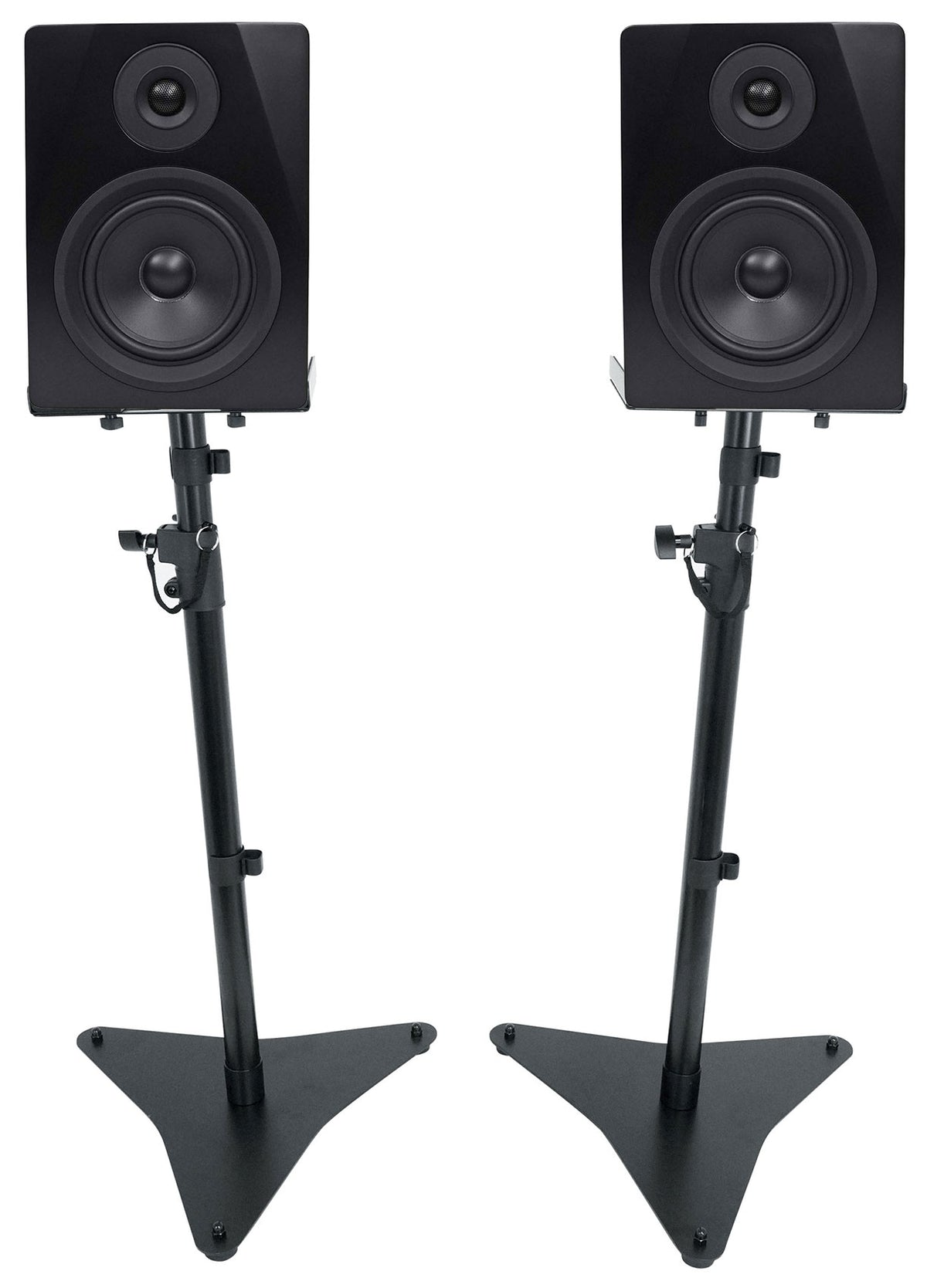 (2) APM5B 5.25" 250W Powered Studio Monitor Speakers + Adjustable Stands