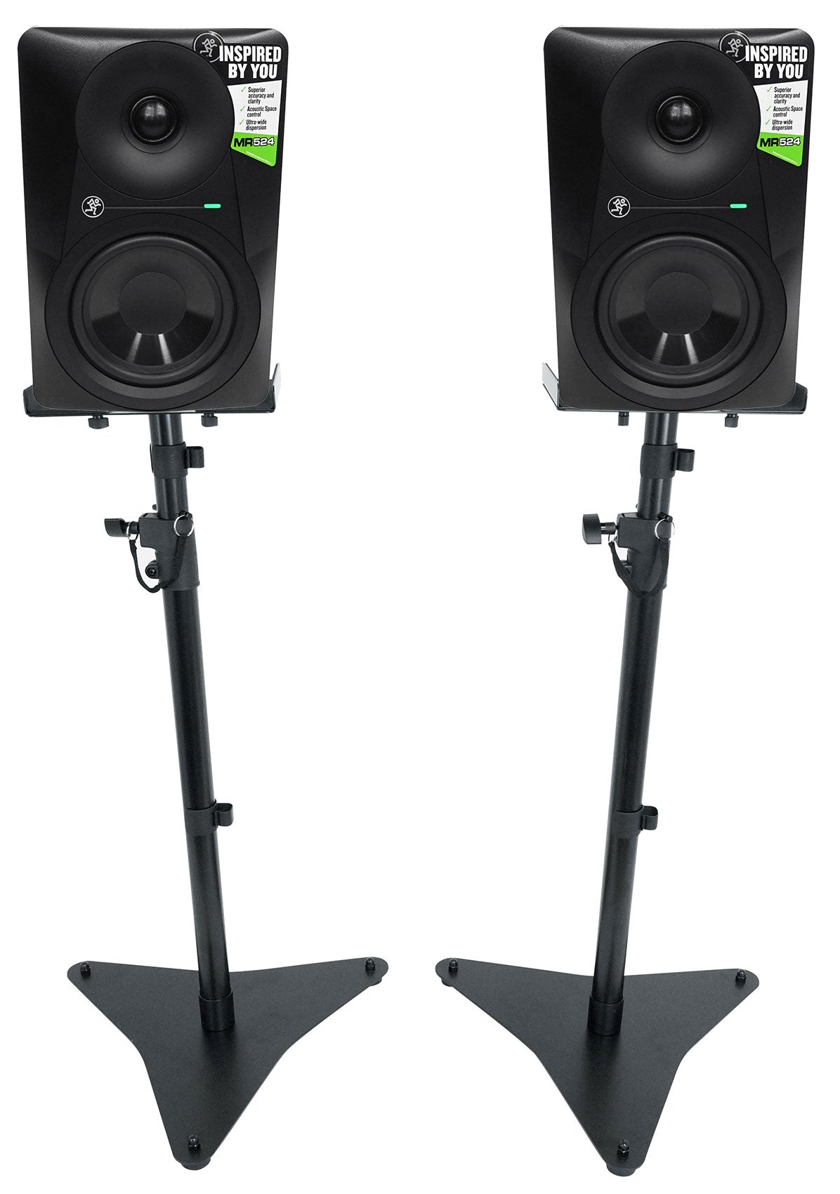 (2) Mackie MR524 5” 50w Powered Studio Monitors Speakers+Adjustable Stands