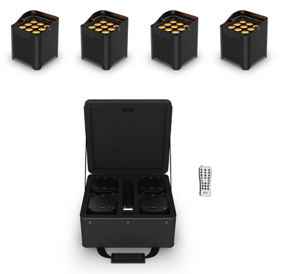 Chauvet DJ Freedom Par Q9 X4 (4) Wireless DMX Battery Wash Up-lights+Bag+Remote