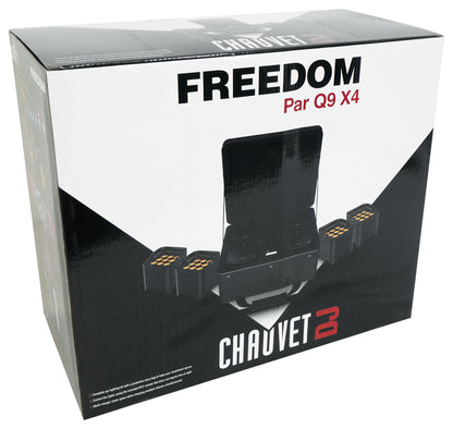 Chauvet DJ Freedom Par Q9 X4 (4) Wireless DMX Battery Wash Up-lights+Bag+Remote