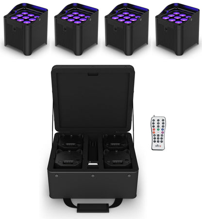 Chauvet DJ Freedom Par H9 IP X4 (4) Wireless DMX Battery Wash Lights+Bag+Remote