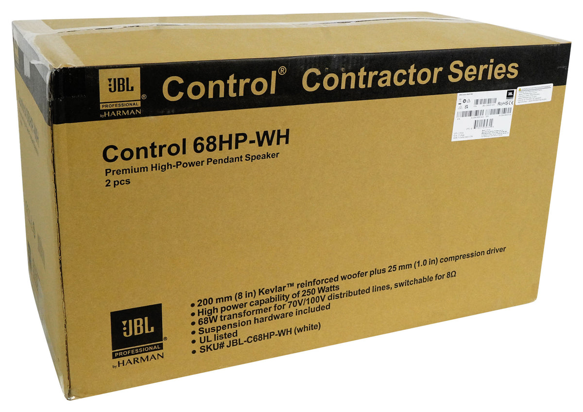 Pair JBL CONTROL 68HP-WH High-Power 70v Commercial 8" White Pendant Speakers
