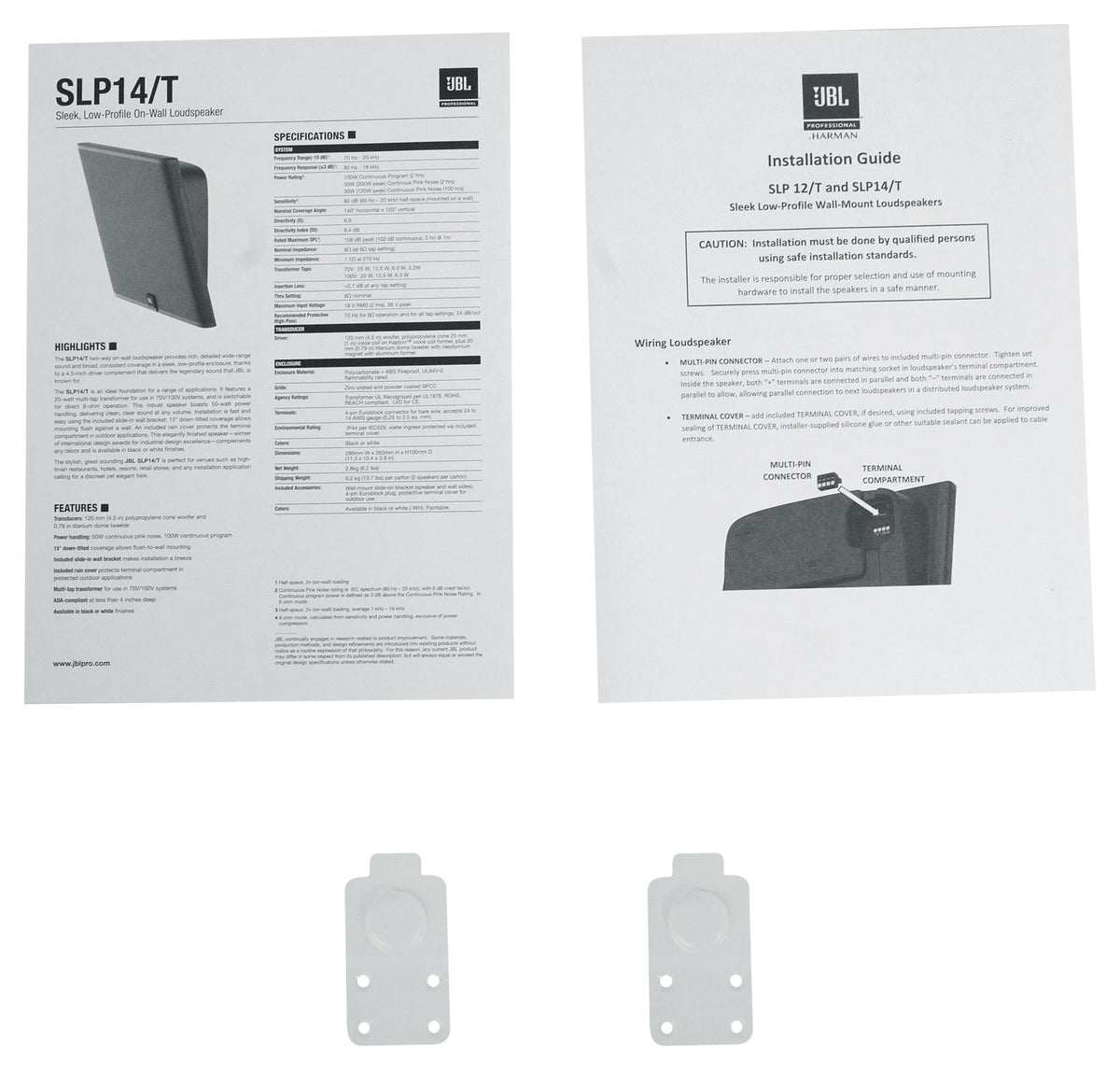 Pair JBL SLP14/T-WH Sleek Low-Profile On Wall Mount 4" 70v Commercial Speakers