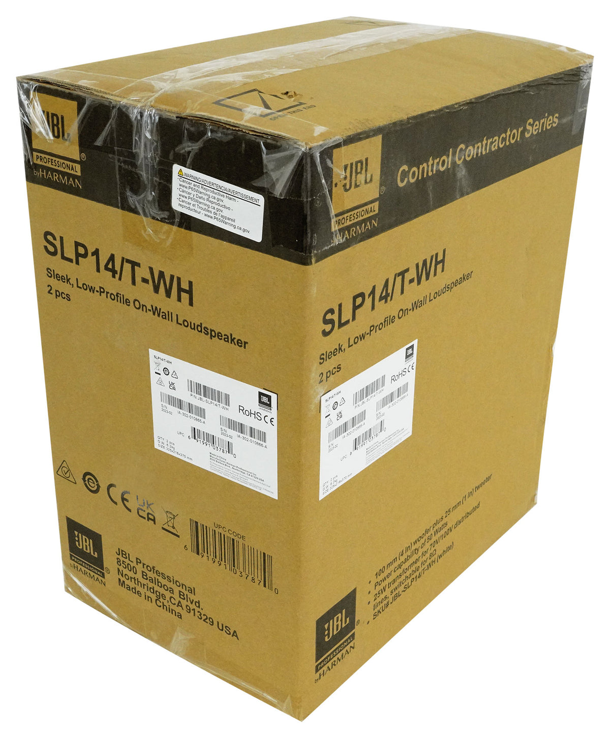 Pair JBL SLP14/T-WH Sleek Low-Profile On Wall Mount 4" 70v Commercial Speakers