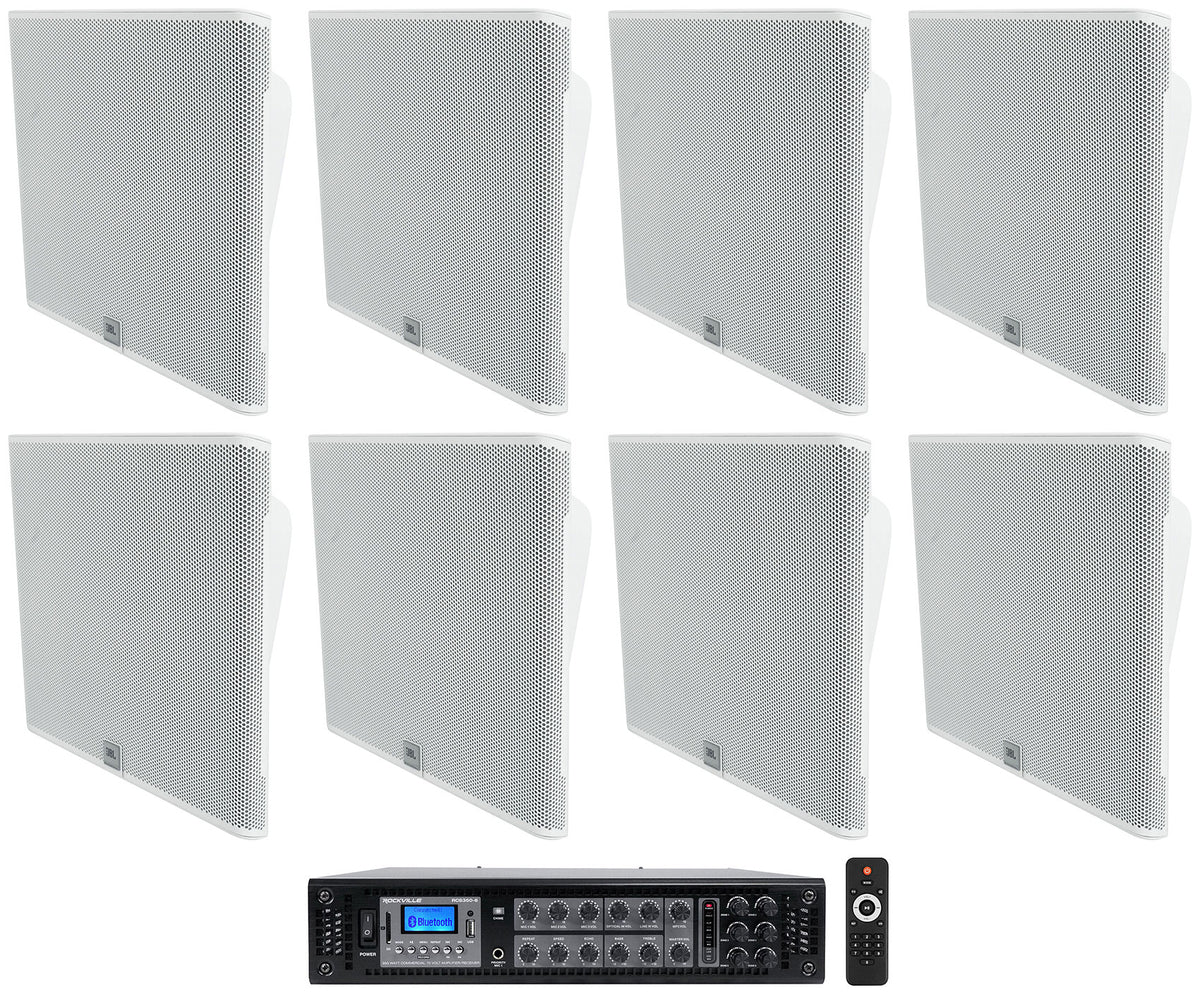 4 Pairs JBL-SLP14/T-WH On-Wall Speakers + RCS350-6 Amplifier