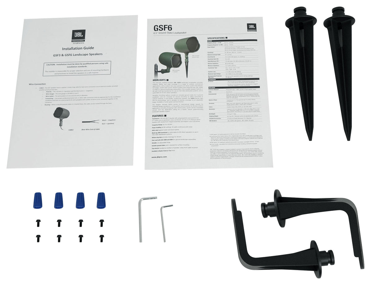 Pair JBL GSF6-GN 6.5" Landscape Ground Stake / Wall Mount 70v Commercial Speaker
