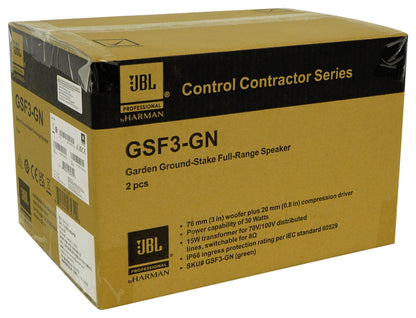 Pair JBL GSF3-GN 3" Landscape Ground Stake or Wall Mount 70v Commercial Speaker