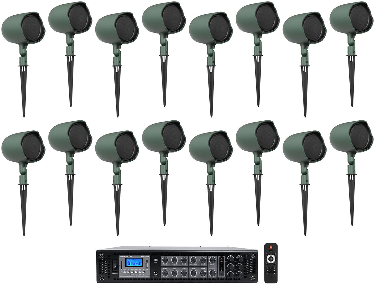 (16) JBL GSF3-GN 3" Landscape Ground Stake/Wall 70v Commercial Speakers+Amp