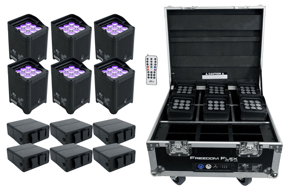 Chauvet DJ Freedom Flex H9 IP X6 Pack w/6) Lights+Charging Case+Batteries+Remote