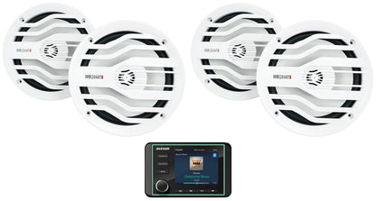 KMC5 Marine 3" Receiver Weather-Band Tuner+(4) White MB Quart 6.5" Speakers