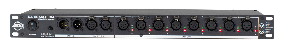 American DJ D4 Branch RM Single Rack 4-Way DMX Distributor/Booster w/XLR IO Jack