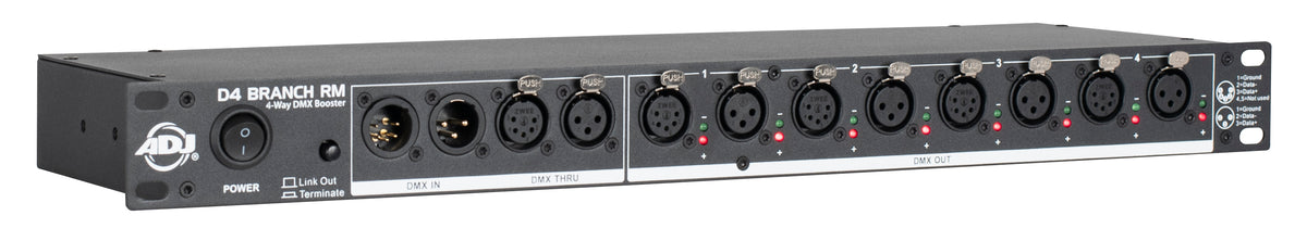American DJ D4 Branch RM Single Rack 4-Way DMX Distributor/Booster w/XLR IO Jack