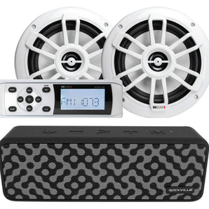 MB Quart MDR2.0S2W Marine Boat Receiver+2) 6.5" White Speakers+Bluetooth Speaker