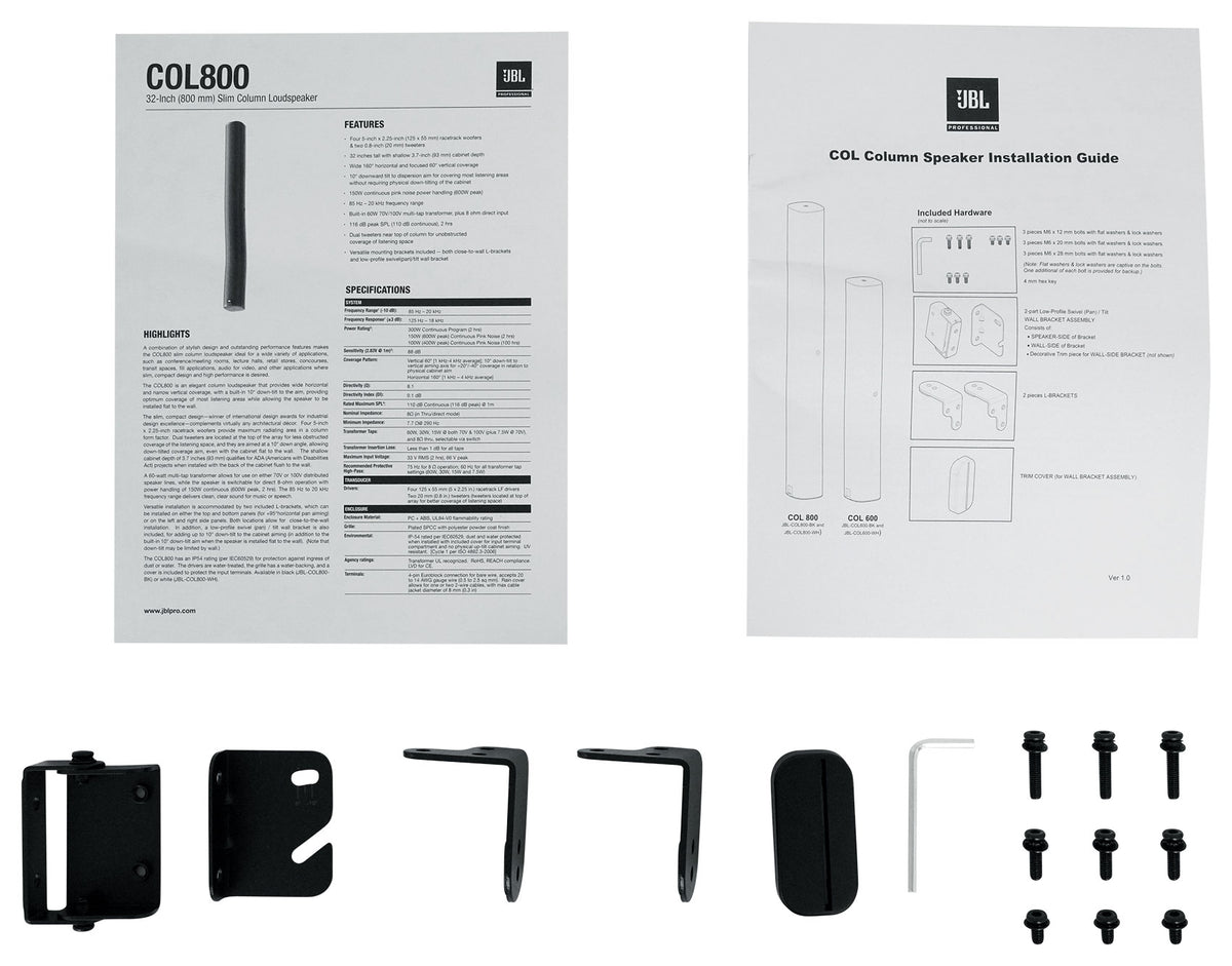 JBL COL800-BK 32" Black 70V Commercial Slim Column Wall Mount Array Speaker
