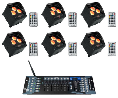 (6) WET PAR 50 Waterproof RF Battery DJ Lights+Wireless DMX Controller