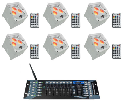 (6) WET PAR 50 White Waterproof RF Battery Lights+Wireless DMX Control
