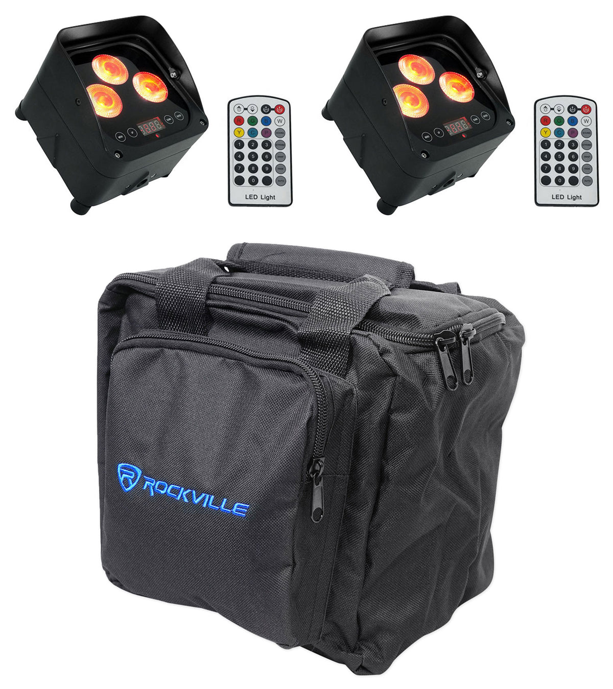 (2) WET PAR 50 Waterproof Battery DJ Lights+Wireless DMX+RF Remote+Bag