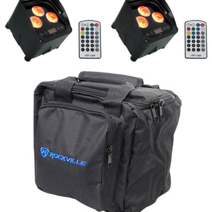 (2) Rockville WET PAR 50 Waterproof Battery DJ Lights+Wireless DMX+RF Remote+Bag