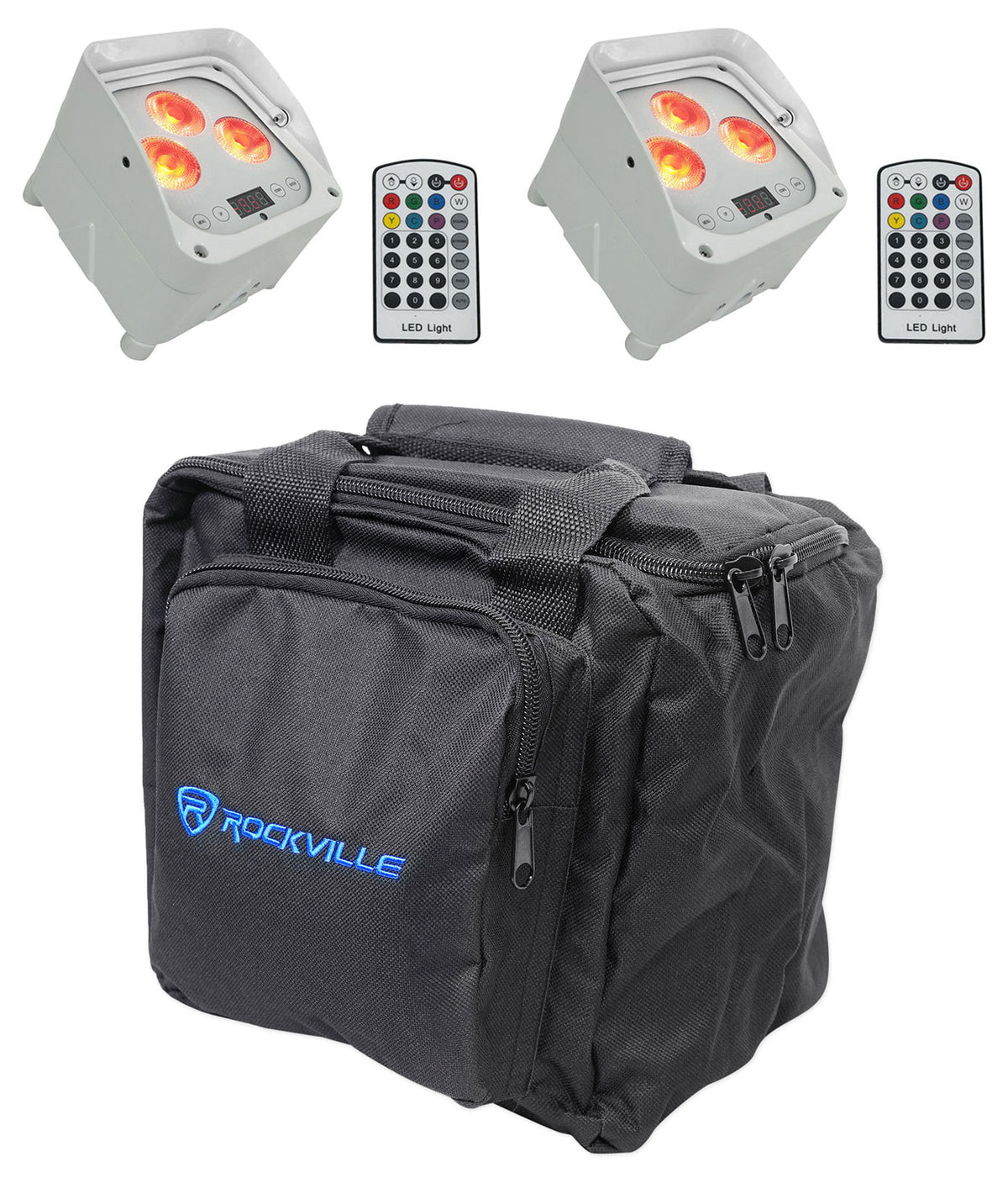 (2) WET PAR 50 White RF Waterproof Battery DJ Lights+Wireless DMX+Bag