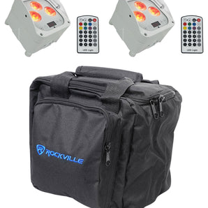 (2) Rockville WET PAR 50 White RF Waterproof Battery DJ Lights+Wireless DMX+Bag