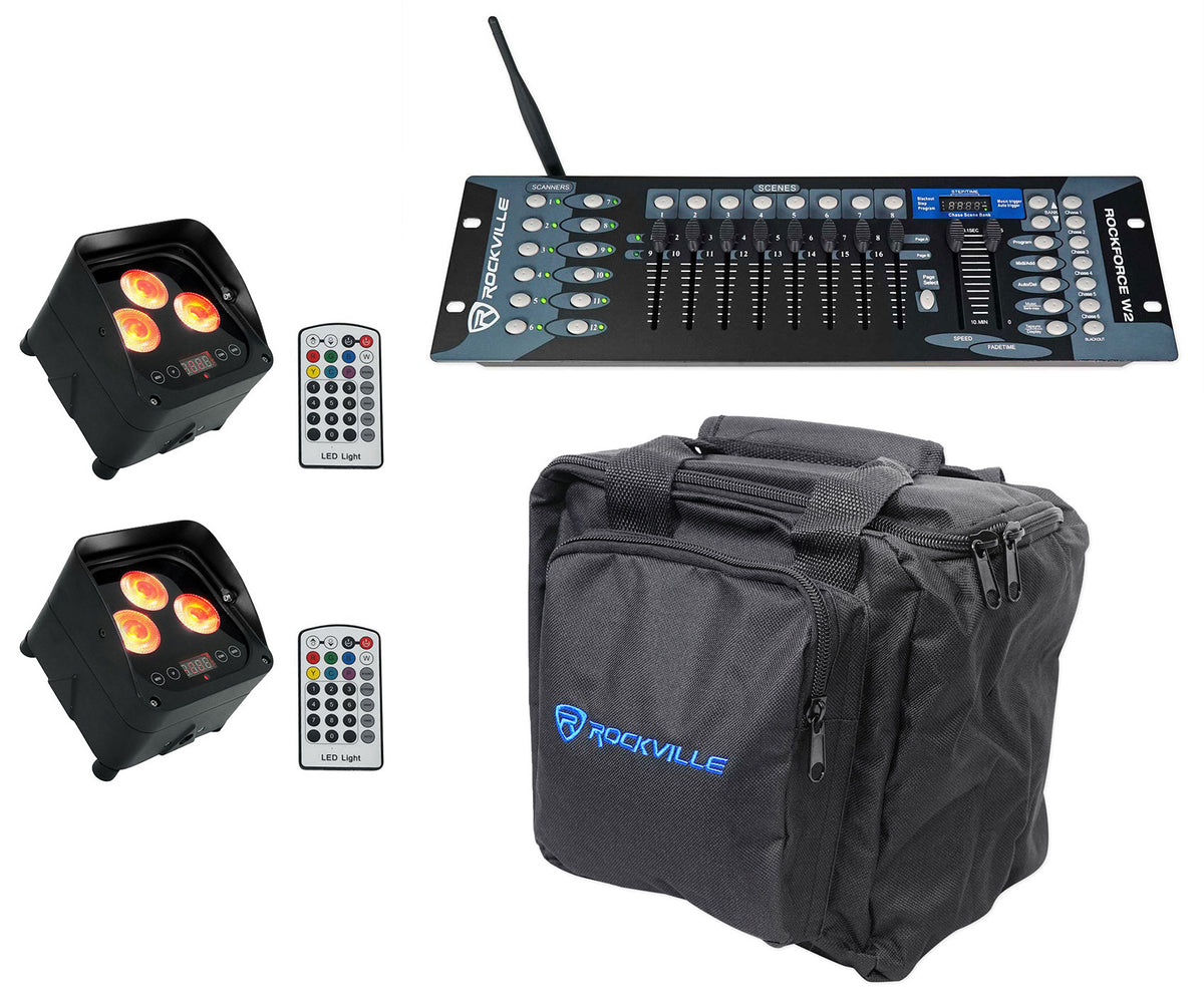 (2) WET PAR 50 Waterproof RF Battery DJ Lights+Wireless DMX Control+Bag