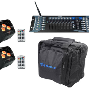 2) Rockville WET PAR 50 Waterproof RF Battery DJ Lights+Wireless DMX Control+Bag