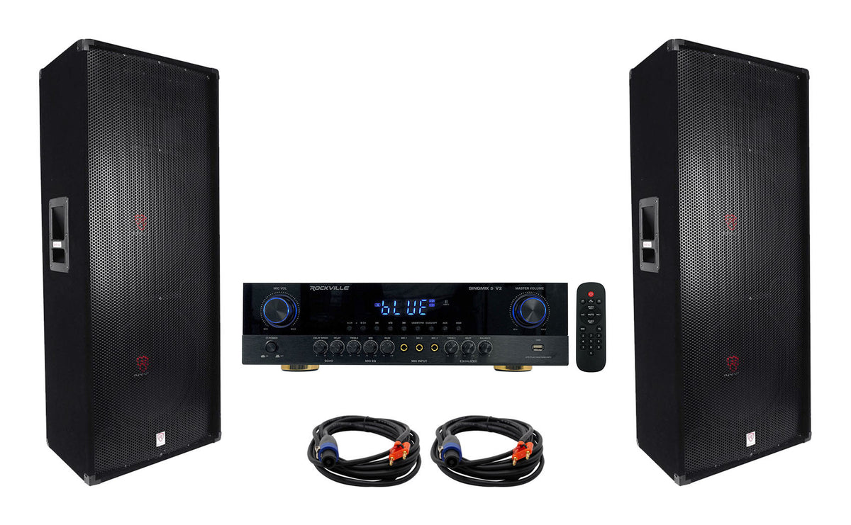 Rockville Mixer Amplifier/Home Stereo Receiver+(2) Dual 15” 3000w 3-Way Speakers