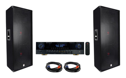 Rockville Mixer Amplifier/Home Stereo Receiver+(2) Dual 15” 3000w 3-Way Speakers
