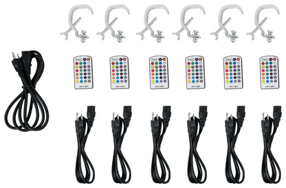 Rockville RF WEDGE PACK WHITE (6) Battery Wireless DJ Wash Lights+RF Remote+Case
